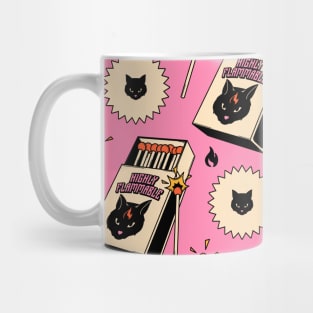 Highly Flammable Black Cat Pattern in pink Mug